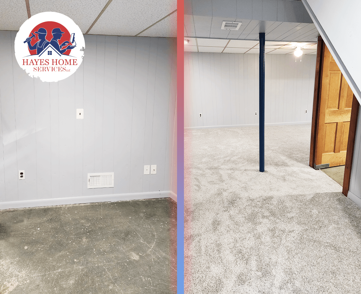 Basement project featuring custom shelving and storage.